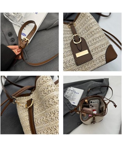 PU Small Woven Tote Bag for Women Woven Straw Shoulder Bags Casual Elegant Simple Summer Beach Straw Bag Beige $11.01 Totes