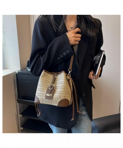 PU Small Woven Tote Bag for Women Woven Straw Shoulder Bags Casual Elegant Simple Summer Beach Straw Bag Beige $11.01 Totes