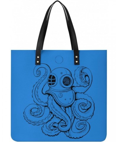 Octopus Diver Tote Bag PU Leather Handbag Fashion Sling Bag Shoulder Purse Top Handle Handbags for Women $18.35 Totes