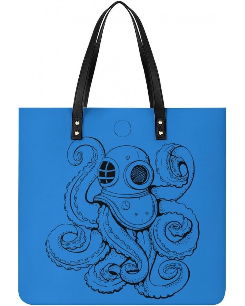 Octopus Diver Tote Bag PU Leather Handbag Fashion Sling Bag Shoulder Purse Top Handle Handbags for Women $18.35 Totes