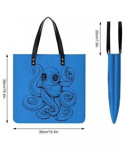 Octopus Diver Tote Bag PU Leather Handbag Fashion Sling Bag Shoulder Purse Top Handle Handbags for Women $18.35 Totes