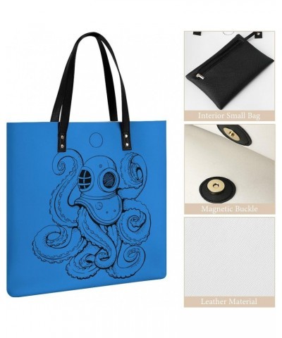 Octopus Diver Tote Bag PU Leather Handbag Fashion Sling Bag Shoulder Purse Top Handle Handbags for Women $18.35 Totes