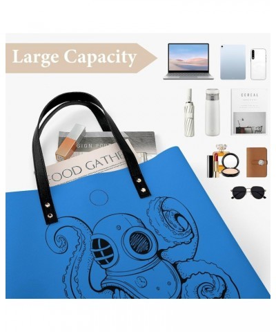 Octopus Diver Tote Bag PU Leather Handbag Fashion Sling Bag Shoulder Purse Top Handle Handbags for Women $18.35 Totes