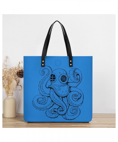 Octopus Diver Tote Bag PU Leather Handbag Fashion Sling Bag Shoulder Purse Top Handle Handbags for Women $18.35 Totes