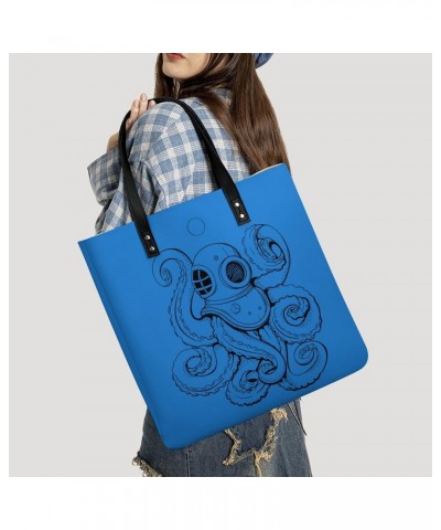 Octopus Diver Tote Bag PU Leather Handbag Fashion Sling Bag Shoulder Purse Top Handle Handbags for Women $18.35 Totes