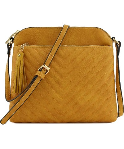 Chevron Quilted Medium Crossbody Bag with Tassel Accent Mustard $10.27 Crossbody Bags