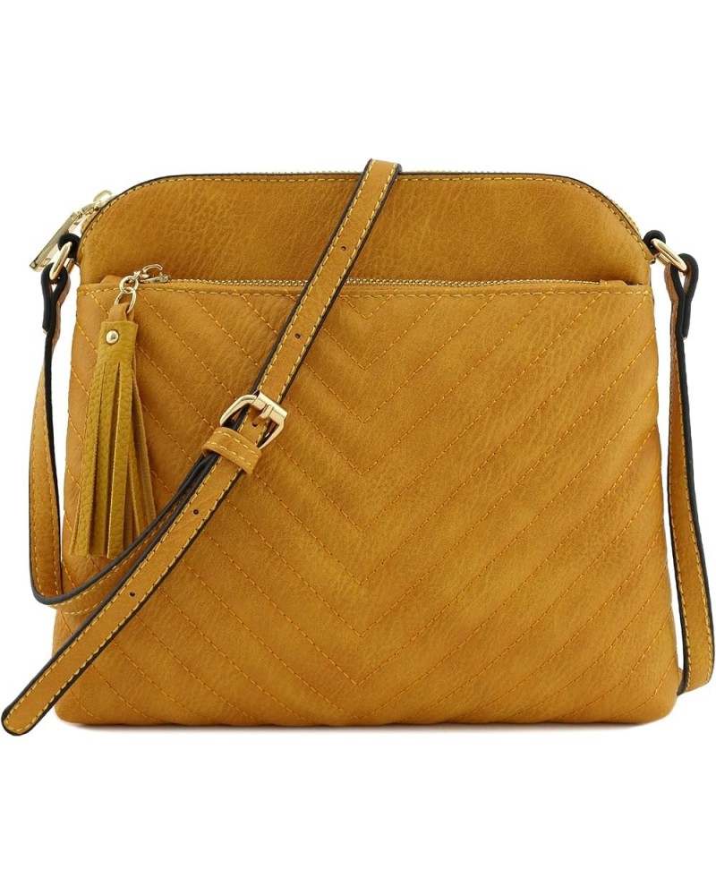 Chevron Quilted Medium Crossbody Bag with Tassel Accent Mustard $10.27 Crossbody Bags