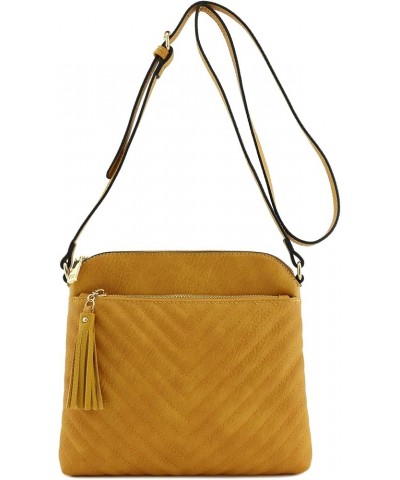 Chevron Quilted Medium Crossbody Bag with Tassel Accent Mustard $10.27 Crossbody Bags