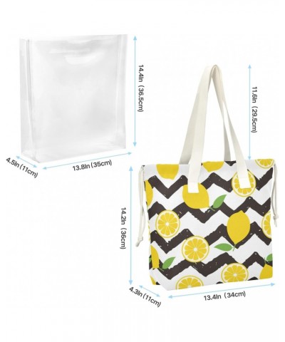 Yellow Lemon Stripes Beach Tote Bag, 2 in 1 Clear Shoulder Bag Handbag for Women $12.71 Totes