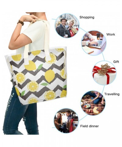 Yellow Lemon Stripes Beach Tote Bag, 2 in 1 Clear Shoulder Bag Handbag for Women $12.71 Totes