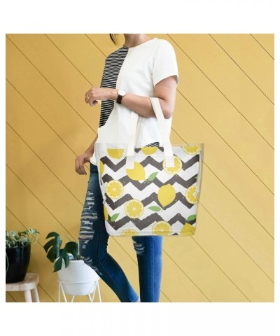 Yellow Lemon Stripes Beach Tote Bag, 2 in 1 Clear Shoulder Bag Handbag for Women $12.71 Totes