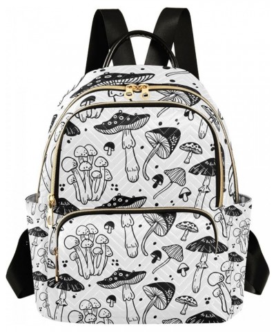 Botanic Women Backpack Doodle Mushroom Black Anti-Theft Travel Backpack with Luggage Belt Lightweight Handbag Lady Purse Room...