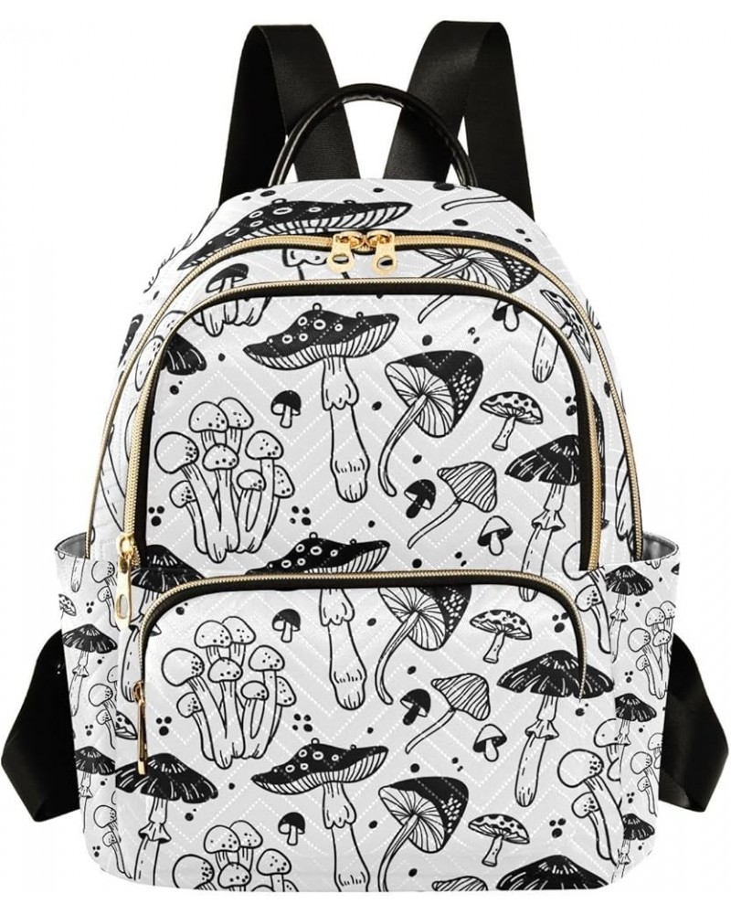 Botanic Women Backpack Doodle Mushroom Black Anti-Theft Travel Backpack with Luggage Belt Lightweight Handbag Lady Purse Room...