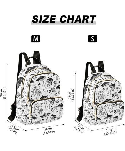 Botanic Women Backpack Doodle Mushroom Black Anti-Theft Travel Backpack with Luggage Belt Lightweight Handbag Lady Purse Room...