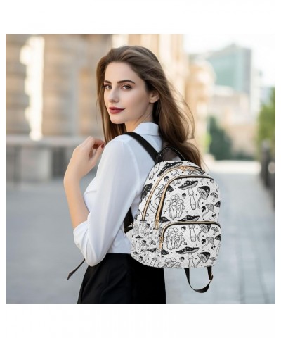 Botanic Women Backpack Doodle Mushroom Black Anti-Theft Travel Backpack with Luggage Belt Lightweight Handbag Lady Purse Room...