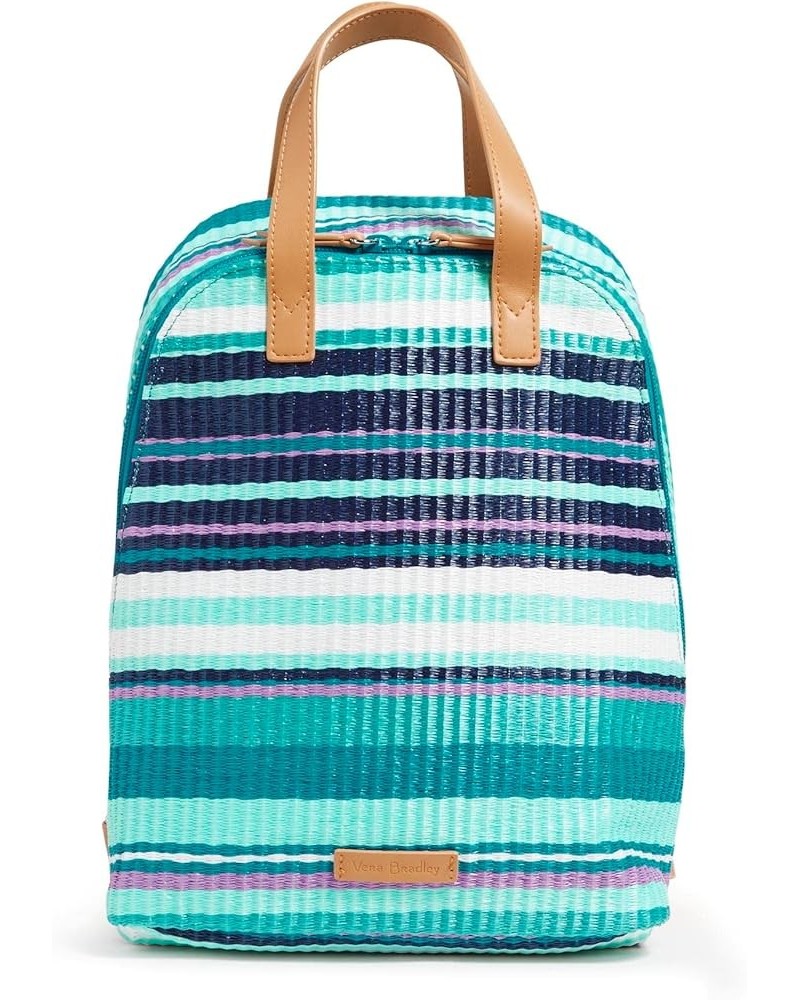 Women'S Straw Mini Beach Totepack Backpack Spring Mint Stripe $19.28 Totes