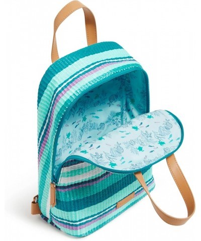 Women'S Straw Mini Beach Totepack Backpack Spring Mint Stripe $19.28 Totes