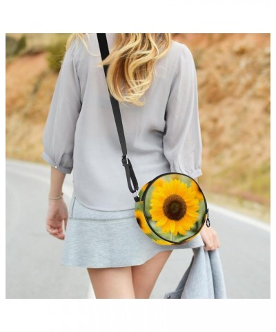 Blooming Sunflower in the Field Crossbody Bag for Women Teen Girls Round Canvas Shoulder Bag Purse Tote Handbag Bag $11.79 Totes