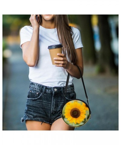 Blooming Sunflower in the Field Crossbody Bag for Women Teen Girls Round Canvas Shoulder Bag Purse Tote Handbag Bag $11.79 Totes