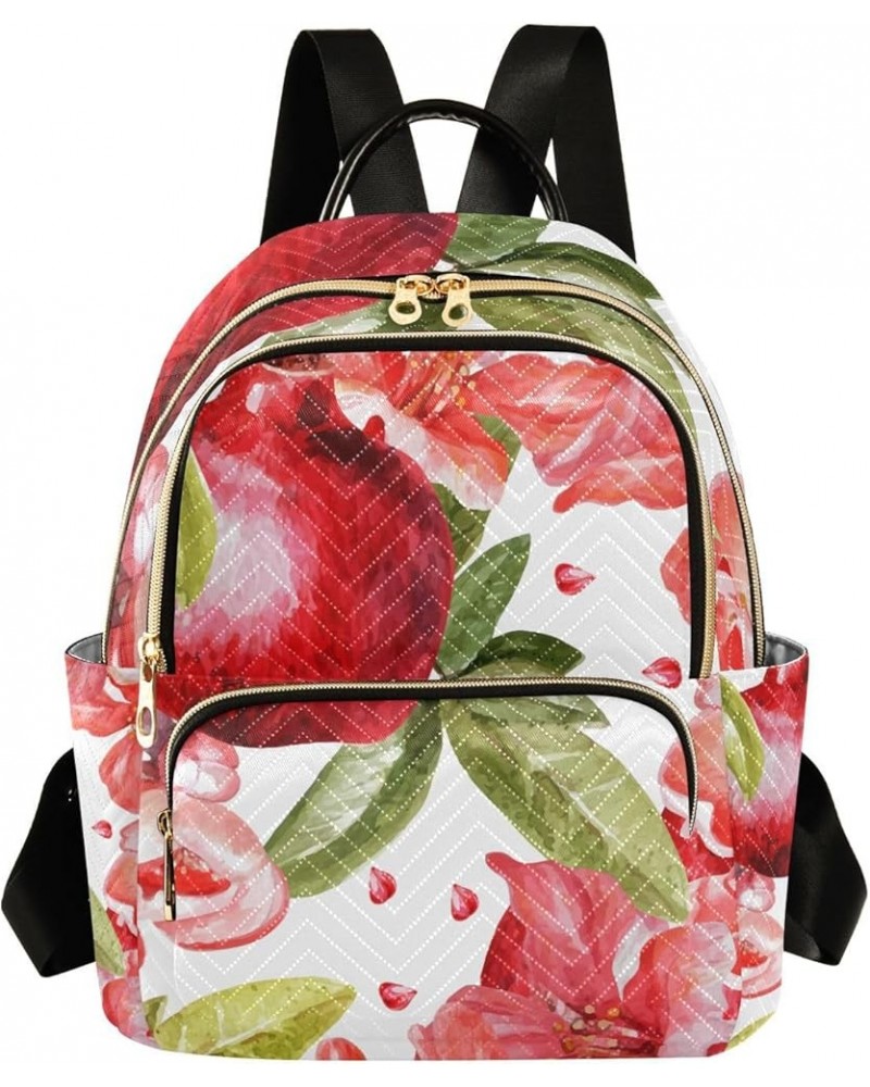 Women Backpack Pomegranate Watercolor Vibrant Anti-Theft Travel Backpack with Luggage Belt Lightweight Handbag Lady Purse Roo...