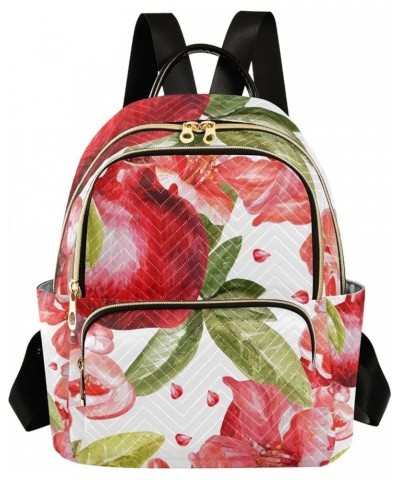 Women Backpack Pomegranate Watercolor Vibrant Anti-Theft Travel Backpack with Luggage Belt Lightweight Handbag Lady Purse Roo...