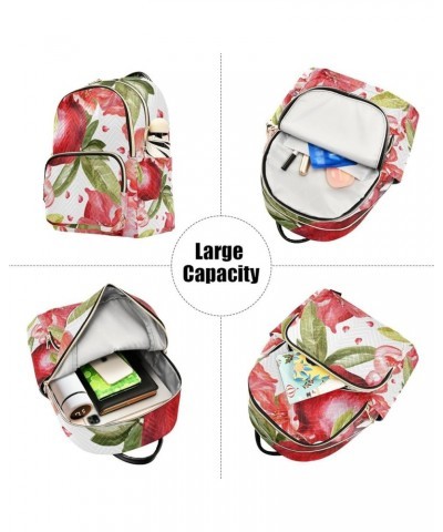 Women Backpack Pomegranate Watercolor Vibrant Anti-Theft Travel Backpack with Luggage Belt Lightweight Handbag Lady Purse Roo...