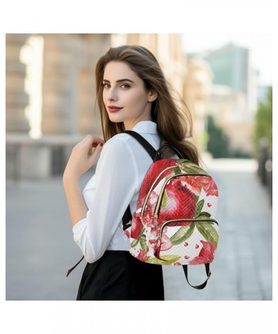 Women Backpack Pomegranate Watercolor Vibrant Anti-Theft Travel Backpack with Luggage Belt Lightweight Handbag Lady Purse Roo...