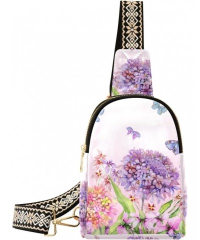 Small Crossbody Sling Bags for Women Purple Butterfly Floral Leather Crossbody Fanny Packs Purses Flowers Chest Bag Daypack C...