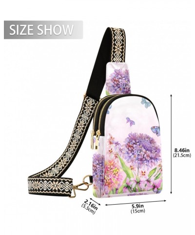 Small Crossbody Sling Bags for Women Purple Butterfly Floral Leather Crossbody Fanny Packs Purses Flowers Chest Bag Daypack C...