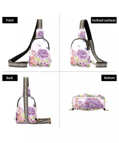 Small Crossbody Sling Bags for Women Purple Butterfly Floral Leather Crossbody Fanny Packs Purses Flowers Chest Bag Daypack C...