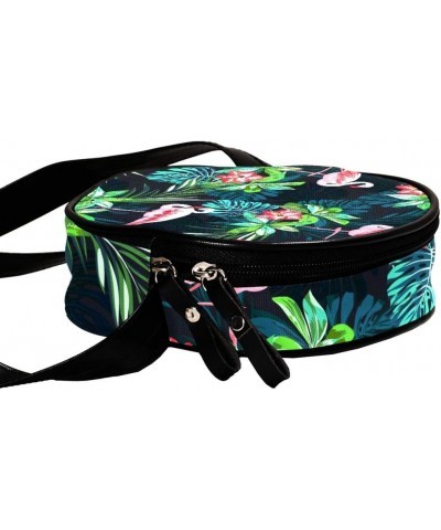 Tropical Flamingo Pattern Circle Shoulder Bags Cell Phone Pouch Crossbody Purse Round Wallet Clutch Bag For Women With Adjust...