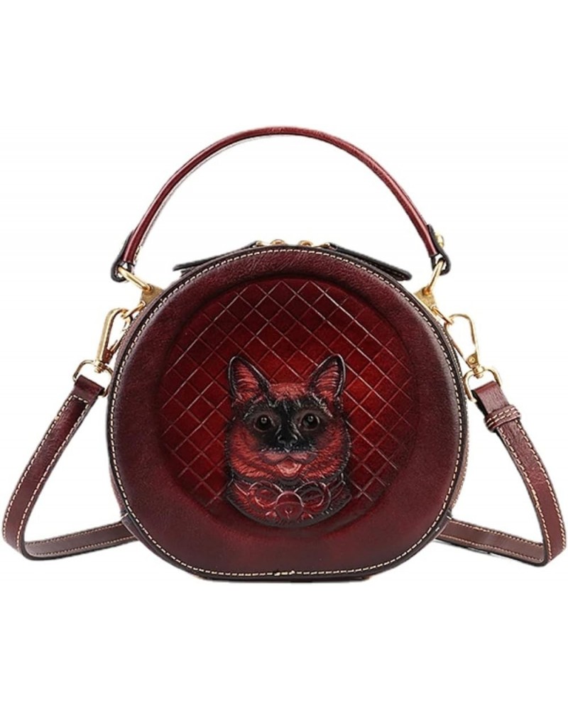 Women Genuine Cow Leather Purse Shoulder Bag Handbag Embossed Crossbody Purse for Girl Small Tote Bags Travel Coffee-cat $32....