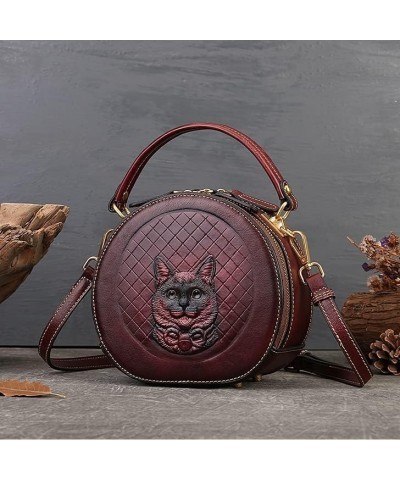 Women Genuine Cow Leather Purse Shoulder Bag Handbag Embossed Crossbody Purse for Girl Small Tote Bags Travel Coffee-cat $32....