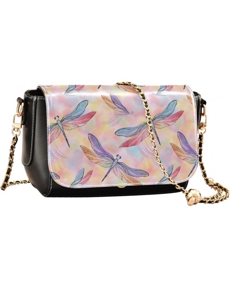 Crossbody Bags Colored Dragonflies and Butterflies PU Leather Shoulder Bag Clutch Small Handbags $23.99 Crossbody Bags