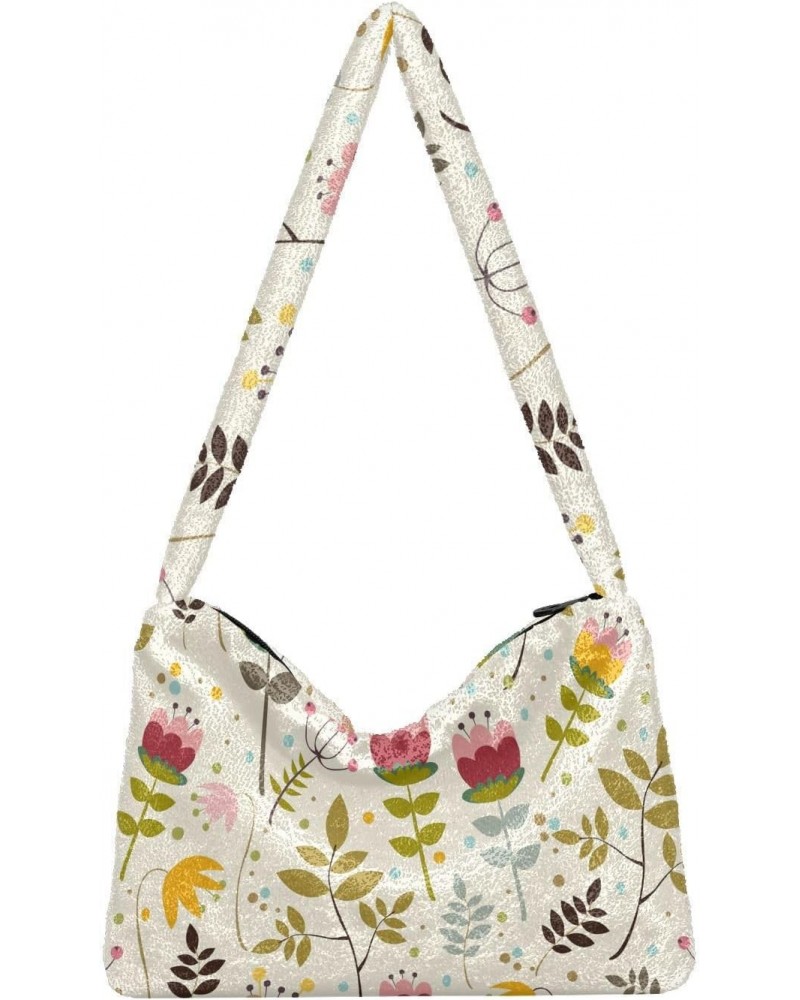 Floral Vintage Shoulder Tote Bags for Women Furry Crossbody bag Hobo Handbag Purses for College Work Travel $10.70 Totes