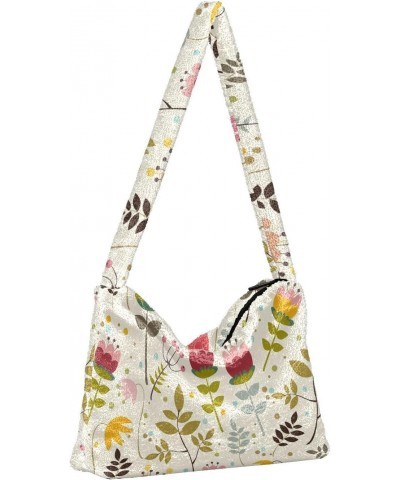 Floral Vintage Shoulder Tote Bags for Women Furry Crossbody bag Hobo Handbag Purses for College Work Travel $10.70 Totes