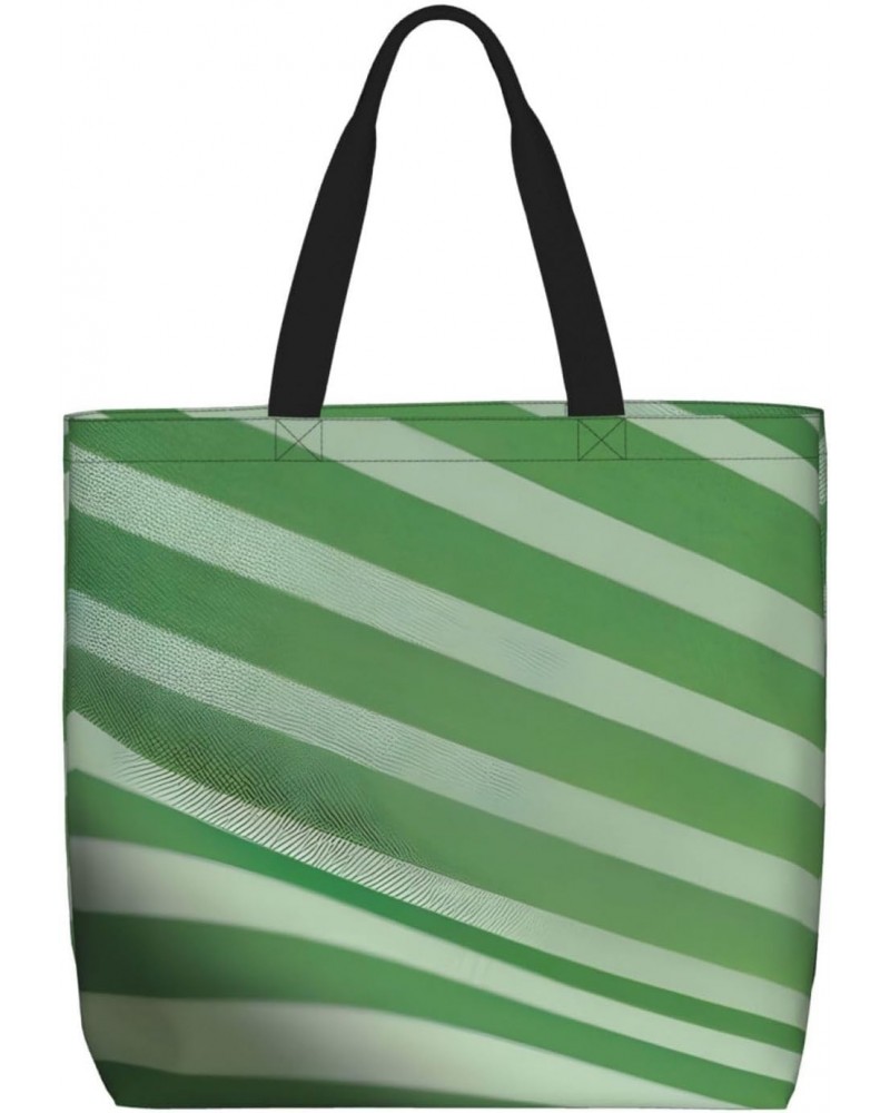 Classic Green Striped Tote Bag with Zipper for Women Inside Mesh Pocket Heavy Duty Casual Anti-water Cloth Shoulder Handbag O...