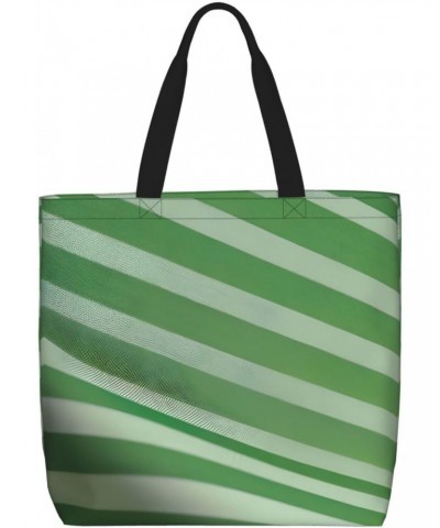 Classic Green Striped Tote Bag with Zipper for Women Inside Mesh Pocket Heavy Duty Casual Anti-water Cloth Shoulder Handbag O...