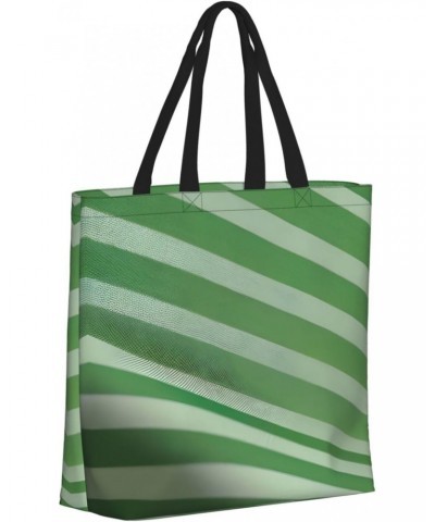 Classic Green Striped Tote Bag with Zipper for Women Inside Mesh Pocket Heavy Duty Casual Anti-water Cloth Shoulder Handbag O...