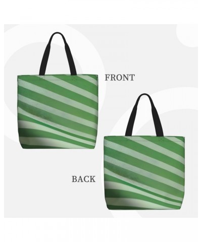 Classic Green Striped Tote Bag with Zipper for Women Inside Mesh Pocket Heavy Duty Casual Anti-water Cloth Shoulder Handbag O...