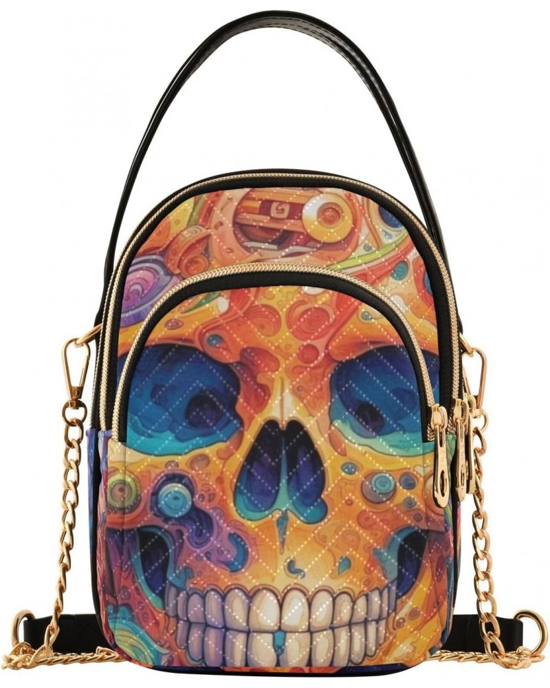 Women's Crossbody Handbags Clutch Phone Purse Painting Skull Stylish Shoulder Bag with Detachable Chain Strap $12.22 Shoulder...