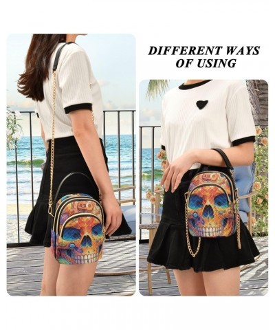 Women's Crossbody Handbags Clutch Phone Purse Painting Skull Stylish Shoulder Bag with Detachable Chain Strap $12.22 Shoulder...