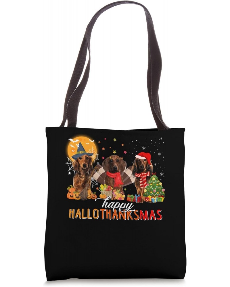 Dachshund Dog Halloween Thanksgiving Happy Hallothanksmas Tote Bag $10.12 Totes