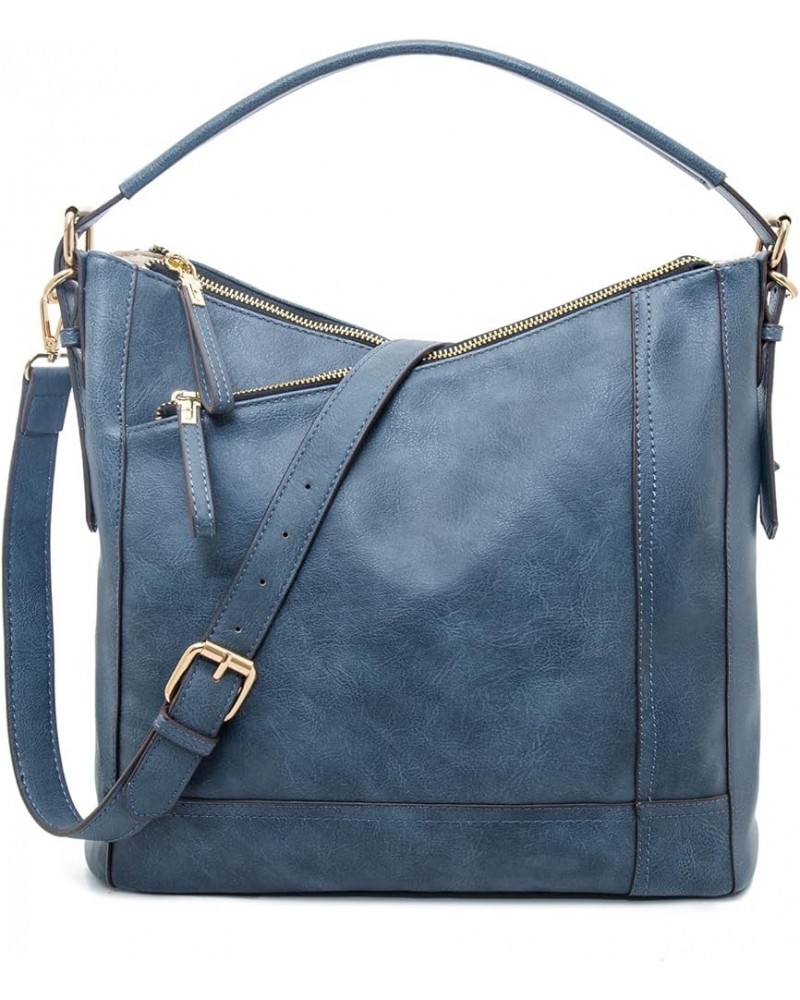 Women Multi-Pocket Shoulder Bag Ladies Large Capacity Crossbody purses Faux Leather Hobo Bags Blue $11.89 Hobo Bags