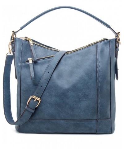 Women Multi-Pocket Shoulder Bag Ladies Large Capacity Crossbody purses Faux Leather Hobo Bags Blue $11.89 Hobo Bags