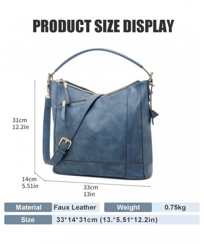 Women Multi-Pocket Shoulder Bag Ladies Large Capacity Crossbody purses Faux Leather Hobo Bags Blue $11.89 Hobo Bags