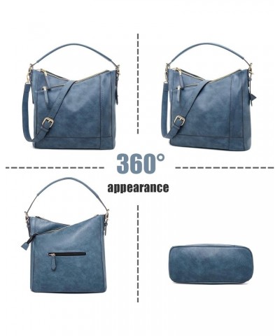 Women Multi-Pocket Shoulder Bag Ladies Large Capacity Crossbody purses Faux Leather Hobo Bags Blue $11.89 Hobo Bags