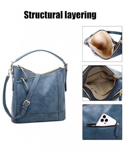 Women Multi-Pocket Shoulder Bag Ladies Large Capacity Crossbody purses Faux Leather Hobo Bags Blue $11.89 Hobo Bags