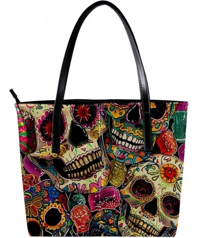 Tote Bag, Large Tote Bags for Women, Tote Bag with Zipper, Skull Flower Mexico Vintage Pattern, Womens Tote Bag Design 3118 $...