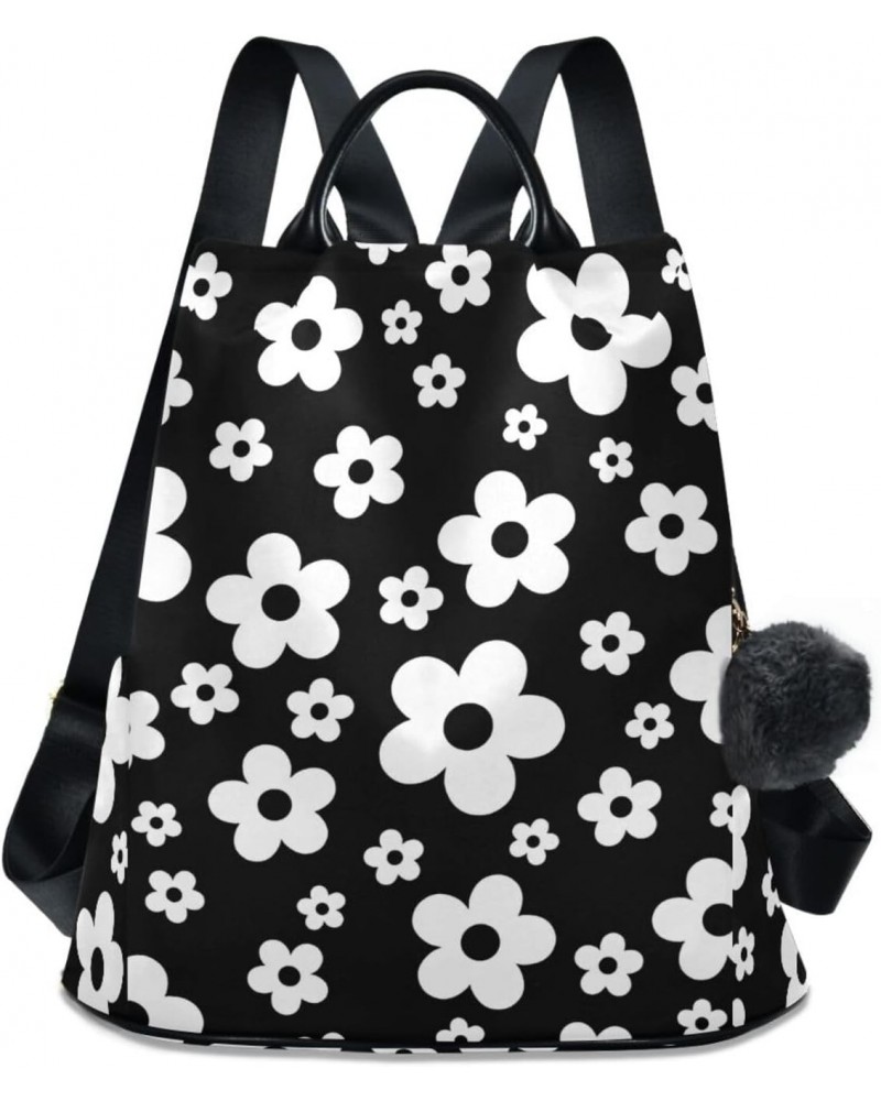 Simple White Flower on Black Background Fashion Backpack Purse for Women Anti Theft Back Pack Shoulder Bag $18.80 Backpacks